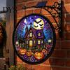 Entryway Holiday Decor Solar Halloween LED Hanging Sign Light, Outdoor Waterproof Lighted Handcrafted Resin Signs for Porch Yard Garden Halloweens