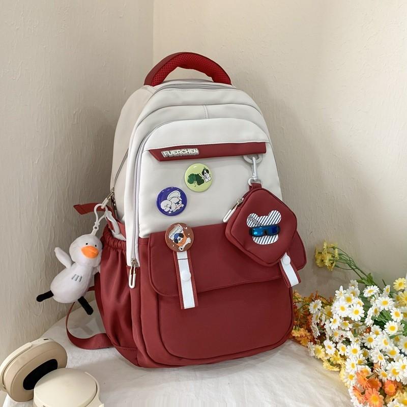 Trendy Korean Style Color Block Backpack High Capacity Lightweight Waterproof Bag