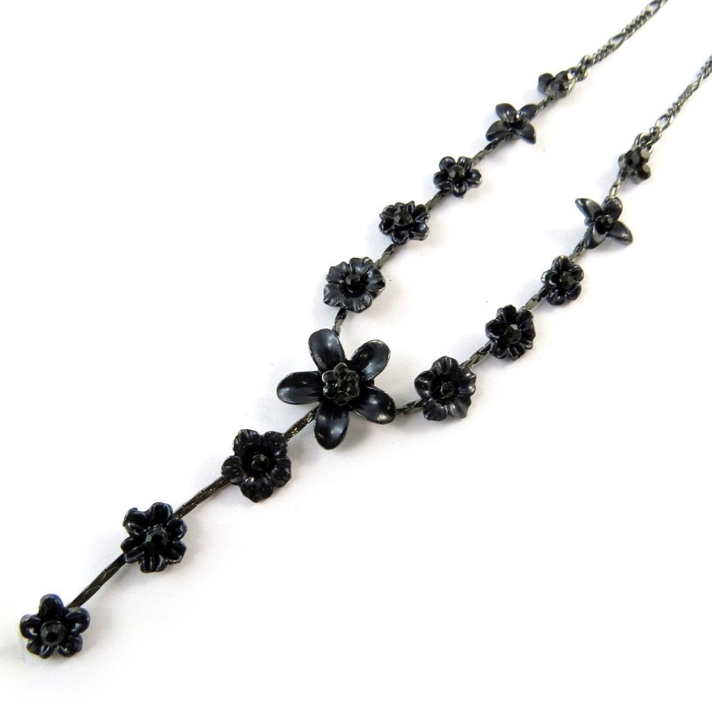 Les Trésors De Lily [N8442] - Black 'Paradis Floral' Designer Necklace