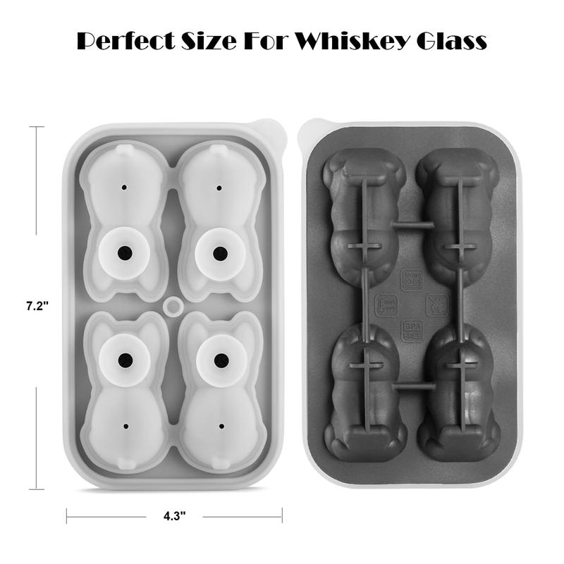 Moule à glaçons Bouledogue Français, 4 Cavités Formes Amusantes Plateau à Glaçons Bouledogue Français Pour Whiskey, Cocktail, Bourbon