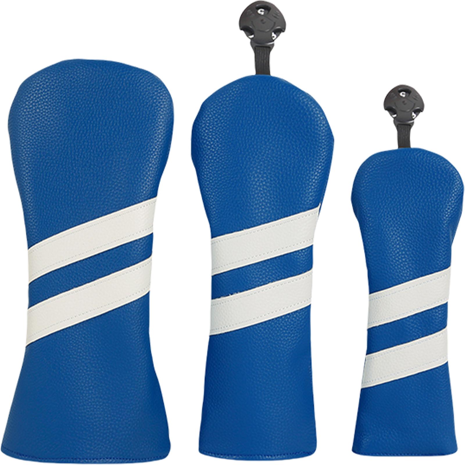 

3Pcs Stripe Pattern Driver Headcover PU Leather Golfs Club Head Cover Fairway Golfs Club Headcover for Drivers and Wood синій