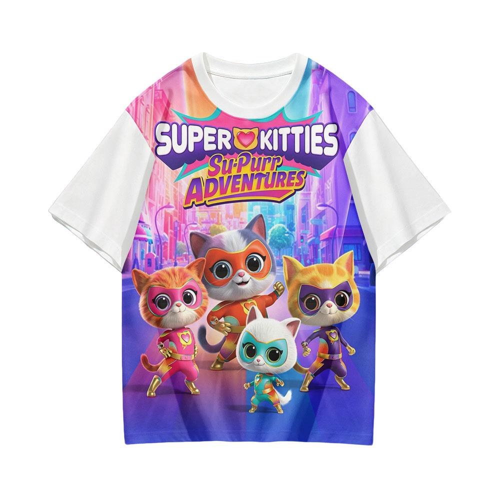 SuperKitties 3D Cartoon Print T-Shirt for Childrens Cute Boys Girls Short Sleeve Outdoor Kids Top Fashion O-neck Summer Clothing 110
