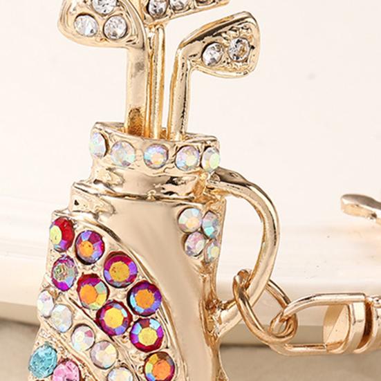 Keychain Pendant Golf Bag Shape Key Holder with Multicolor Rhinestones Anti-Oxidation Lobster Clasp Keyring Backpacks Car Accessory