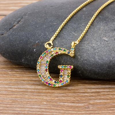 New Arrival Fashion Special Custom Design 26 Initial Letters Necklace Copper CZ Rainbow Pendant Best Family Name Jewelry Gift