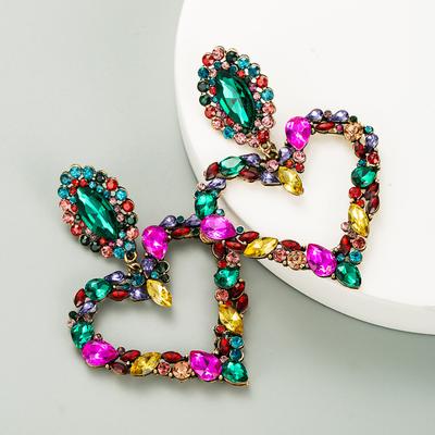 Mode Boho Bunte Herz Kristall Ohrringe für Damen Neue Strass Statement Herz Sterne Hängeohrringe Bijoux
