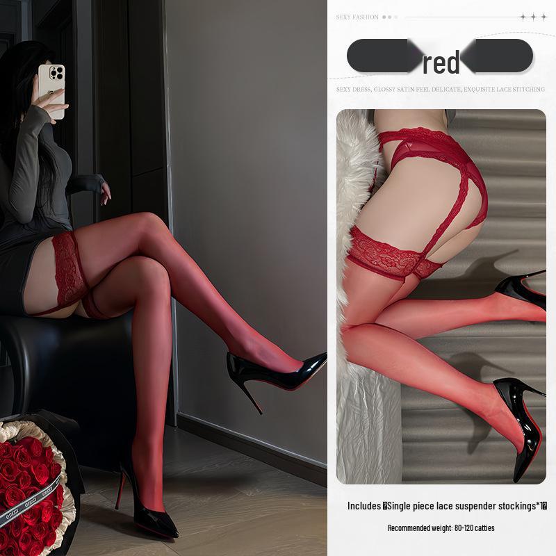 Ultrathin Sexy Lace Garter Stockings - Open Crotch, One-Piece Design, Transparent Temptation