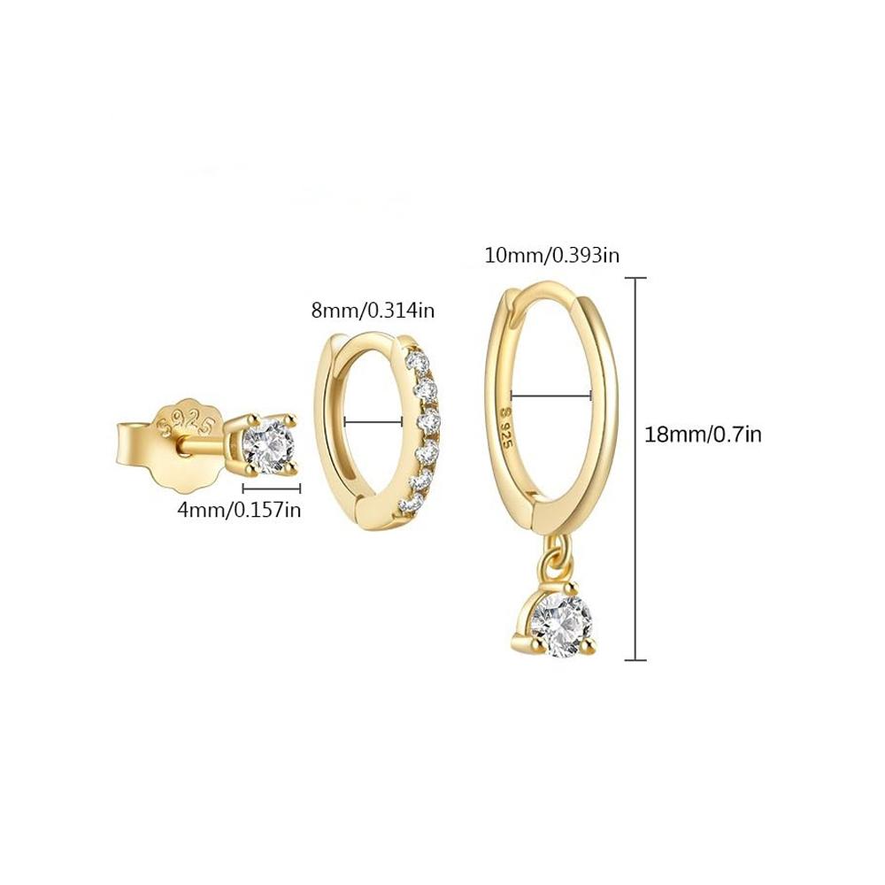 3pcs Dainty Cartilage Huggie Earrings Set 925 Sterling Silver 14K Gold Post Hypoallergenic for Multiple Piercing with Gift Box