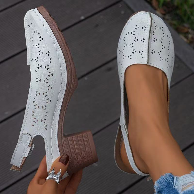 Новый стиль обуви отличается полыми носками клиновидными каблуками женской обувью больших размеров и толстыми каблуками 43 бежевый 2229₽