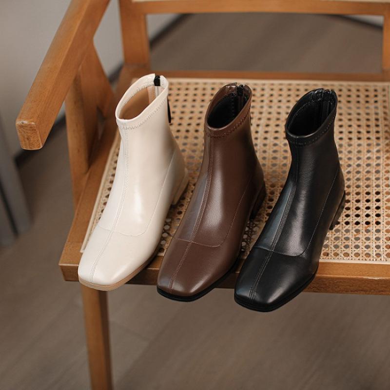 After autumn and winter, zipper square head medium boots, new low-heeled large-size women's boots, square heel comfortable Korean version of wome