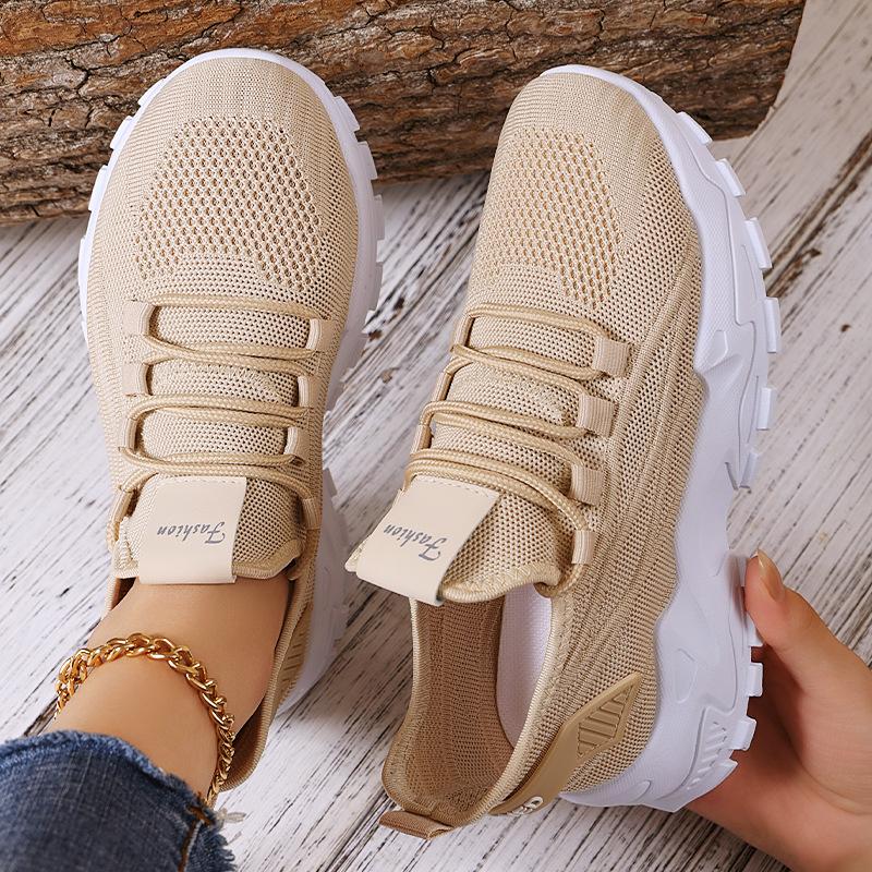 Shoes Women's Shoes Large Size New Sports Shoes Fly-woven Breathable Single Shoes Soft Sole Shallow Mouth Heightening Shoes Lace-up Mesh Shoes