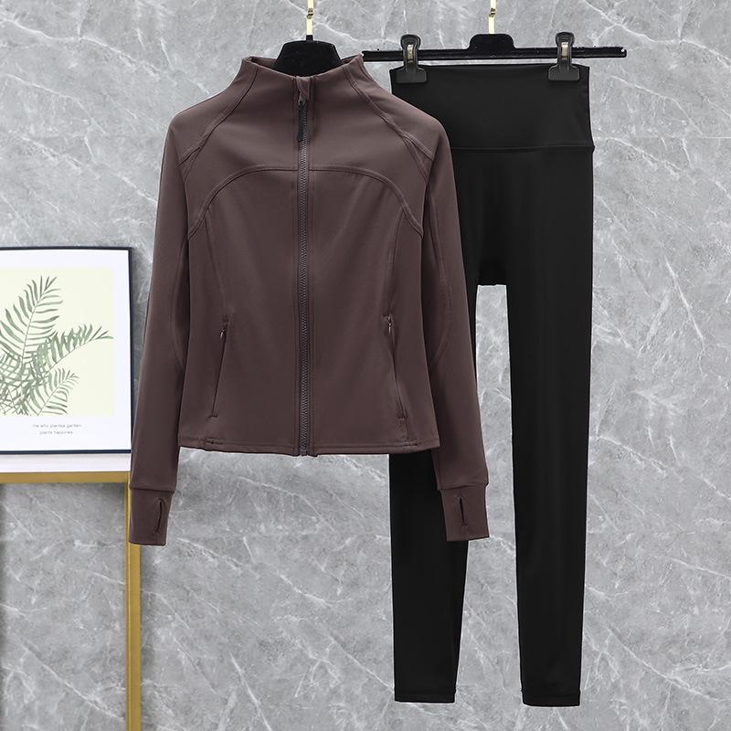 Damski strój do jogi i biegania z wysokim stanem, szybkoschnący - Podnoszący biodra, zestaw fitness na wiosnę/jesień