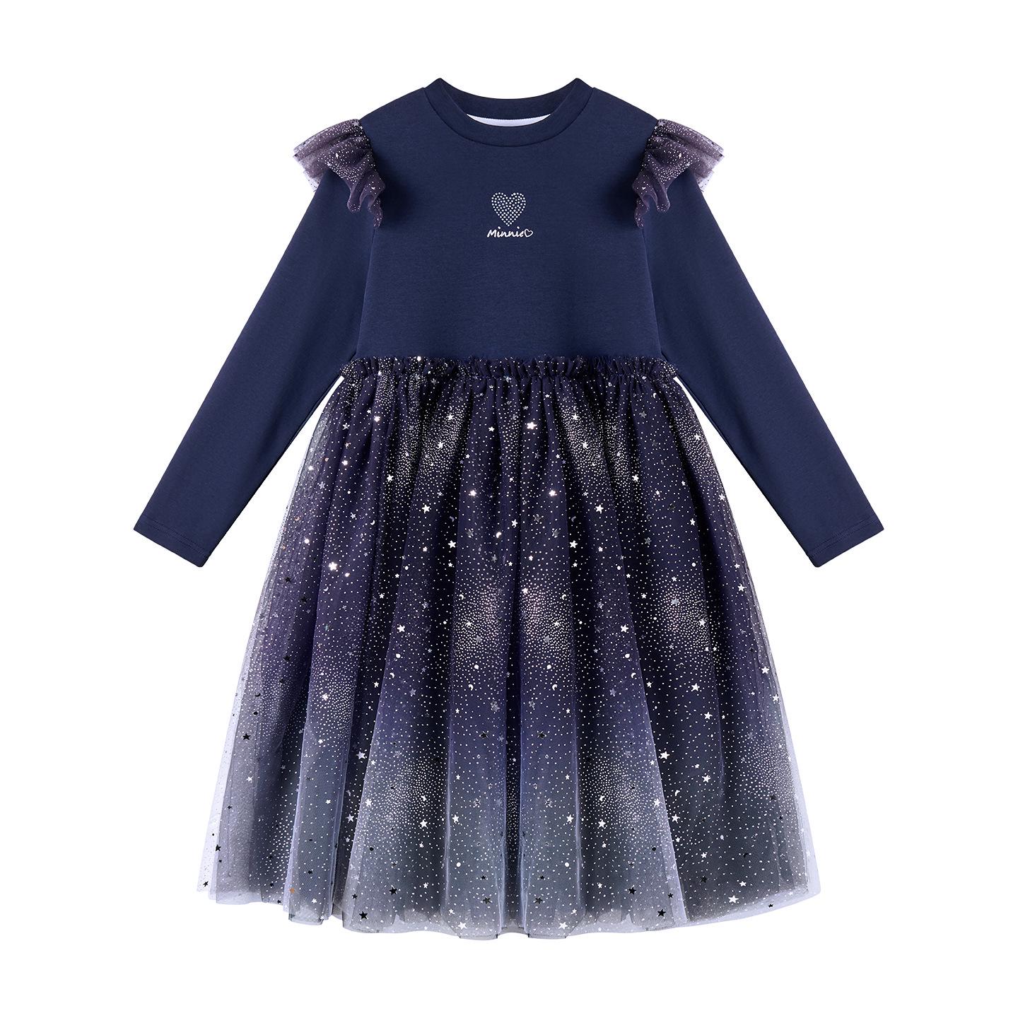 

Мечтательное платье-сетка с градиентом «Звездное небо»: Осеннее платье принцессы с сердечками и стразами для девочек 160 cm темно-синий