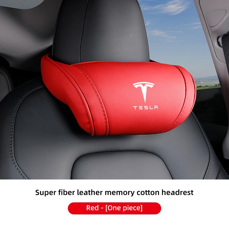 High-quality Leather Car Seat Headrest Memory Foam Comfort Neck Pillow For Tesla Model 3 Y S X Cybertruck Juguete Auto Interiors