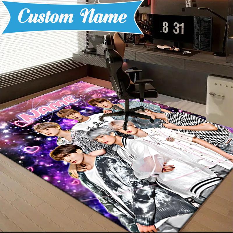 Custom Name K-pop Fashion Rug for Living Room, Game Rooms, Office, Bedroom, Floor Mat Playful Design, fan gifts Christmas decor
