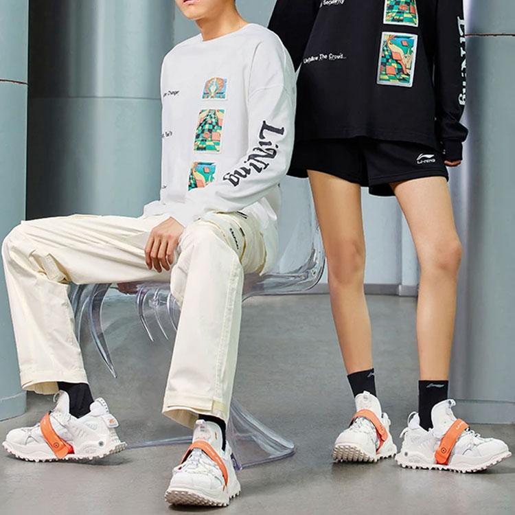 Li-Ning X Rooovie Artist Collaboration Patterned Letter Print Crew Neck Sweatshirt Unisex Tops Off-White AHSSB19-1