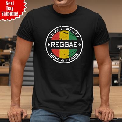 T-Shirt Love Peace Reggae Stampata Bandiera Giamaicana Rasta Erba Spiff Top Unisex