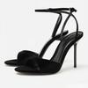 Retro Brown Velvet High-heeled Sandals for Women Sexy Open-toe Ankle Strap Buckle Heels Elegant Banquet Slingback Dress Shoes