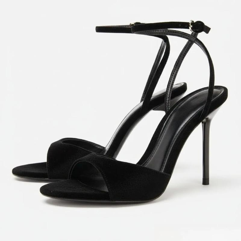 Retro Brown Velvet High-heeled Sandals for Women Sexy Open-toe Ankle Strap Buckle Heels Elegant Banquet Slingback Dress Shoes