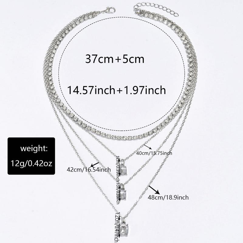 Square Rhinestone Pendant, Personalized Multi-layer Necklace, Light Luxury and High-end Sense, Full Diamond Chain Necklace, Necklace Jewelry for Women