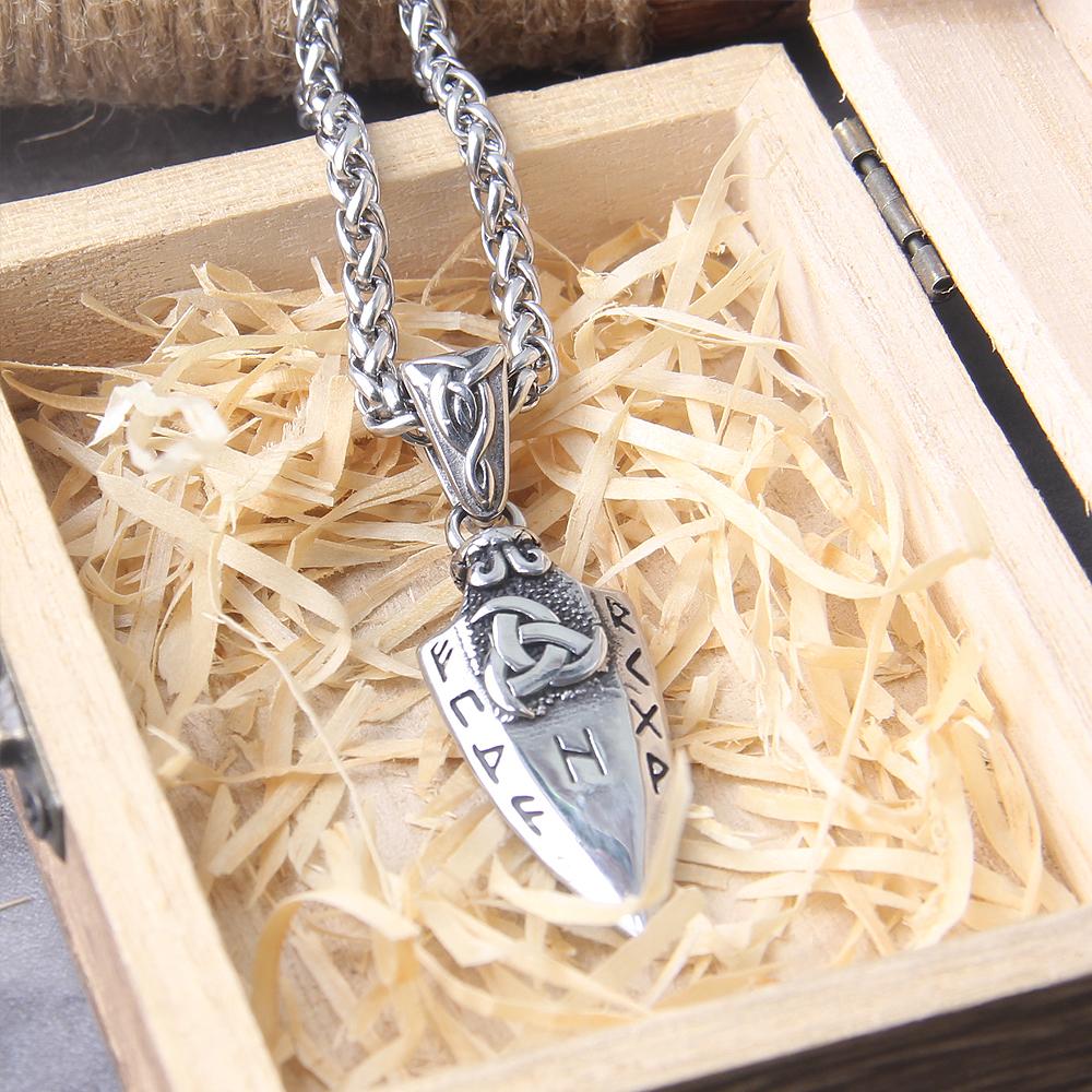 Gold Viking Necklace Odin Spear Gungnir Pendant Stainless Steel Men Jewelry Norse Runes Valknut Talisman Arrowhead