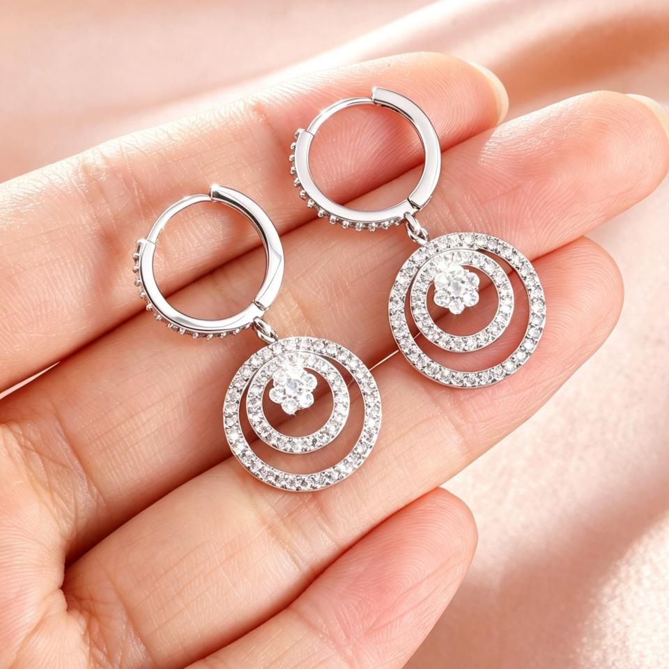 ZAKOL Sparkling Double Layer Circle Hoop Earrings For Women Elegant Full Paved Zircon Dangle Earrings Wedding Party Jewelry Gift