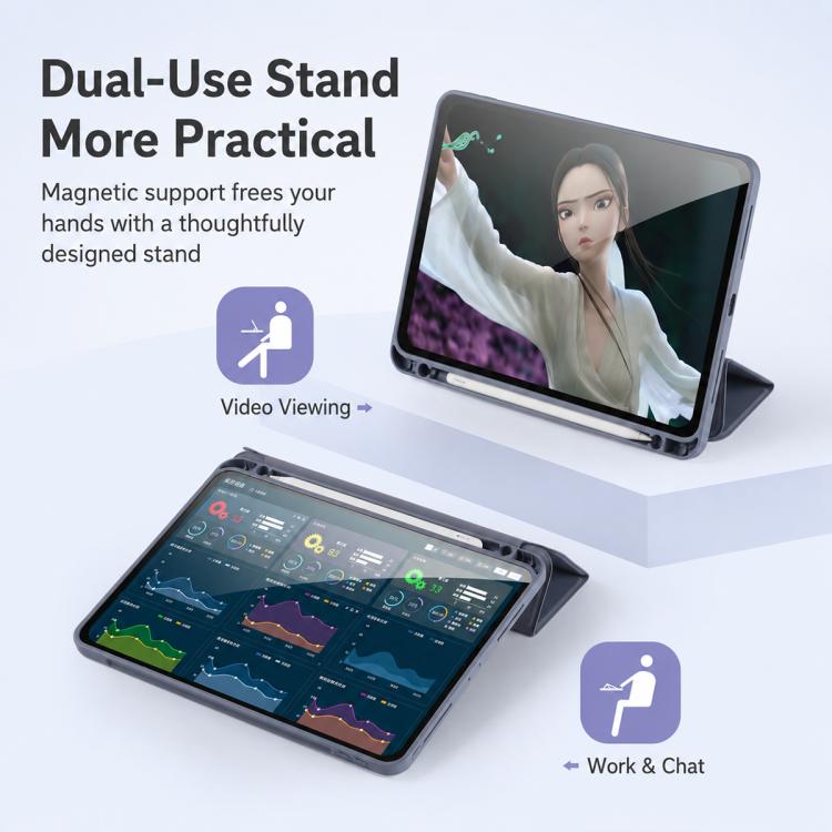 Tri-Fold Stand Soft Touch Smart Wake/Sleep Tablet Cover With Pencil Slot For iPad Mini 2024 / 2021, Anti-Drop PU Silicone Protective Case