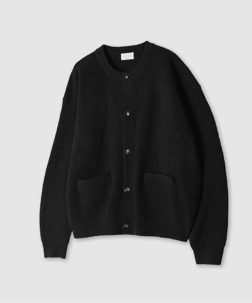 Andagain Minimalist Round Neck Pocket Cardigan (Black