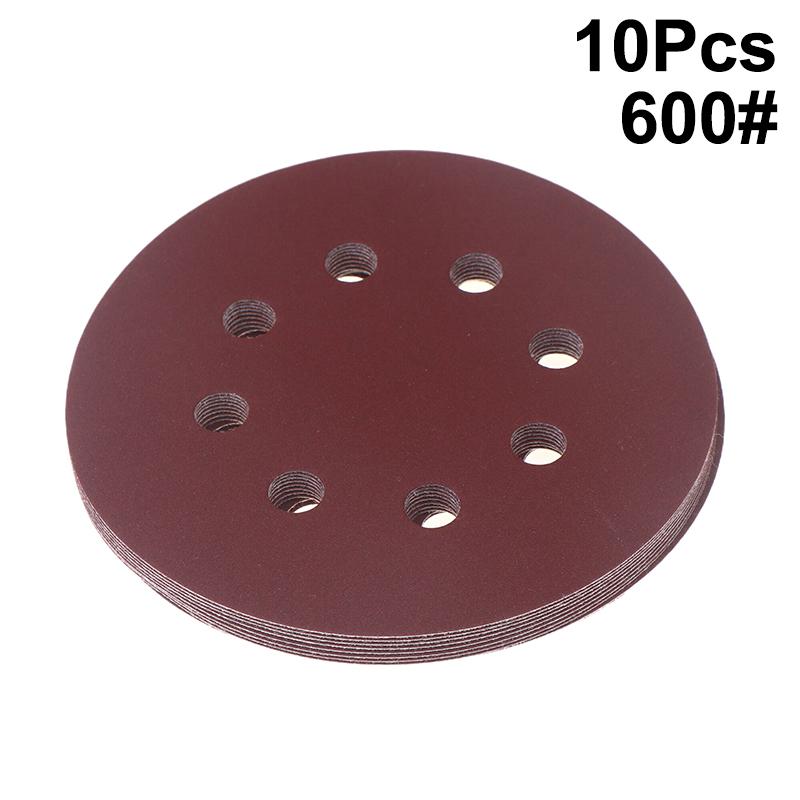 10Pcs 5 Inch 8-Hole Alumina Sanding Pad Sanding Sheet Polishing Sand Paper Sanding Discs Abrasive Polishing Tool For Metal Wood