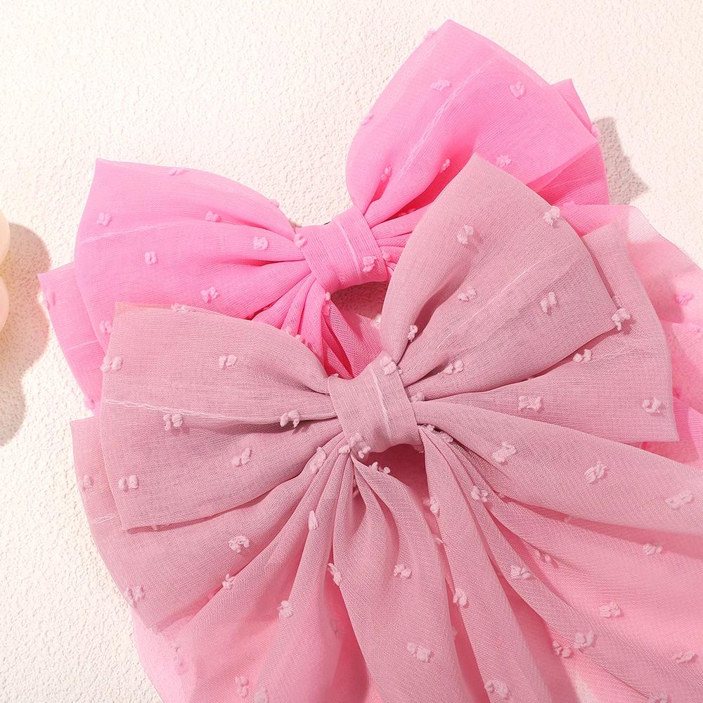 LOVEKIKI 1PCS Girls Long Big Bow Float Satin Clips Back Head Hair Clip 6inch Bow Polka Dot Temperament Elegant Hair Accessories
