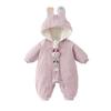 Baby Girl Velvet Jumpsuit - Warm, Cute Cartoon Hooded Windbreaker Onesie