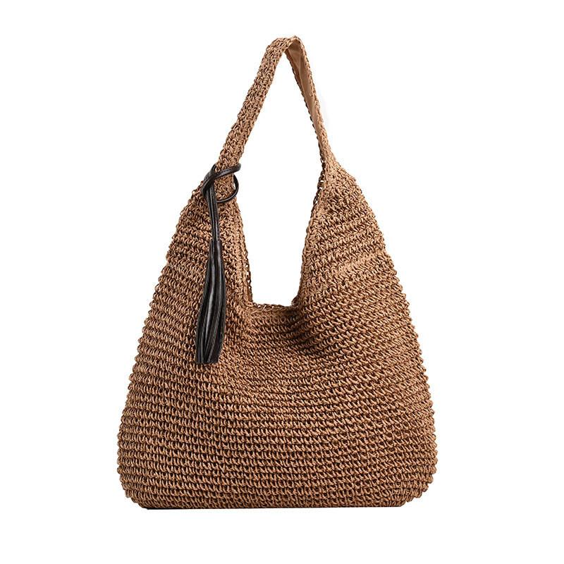 IELGY Lazy Loose Feel Shoulder Large Capacity Bag Summer Seaside Vacation Straw Beach Bag