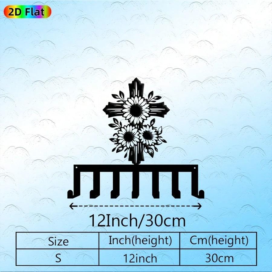 Iron Sunflower Key Holder Wall Mounted Rustic Entryway Decor