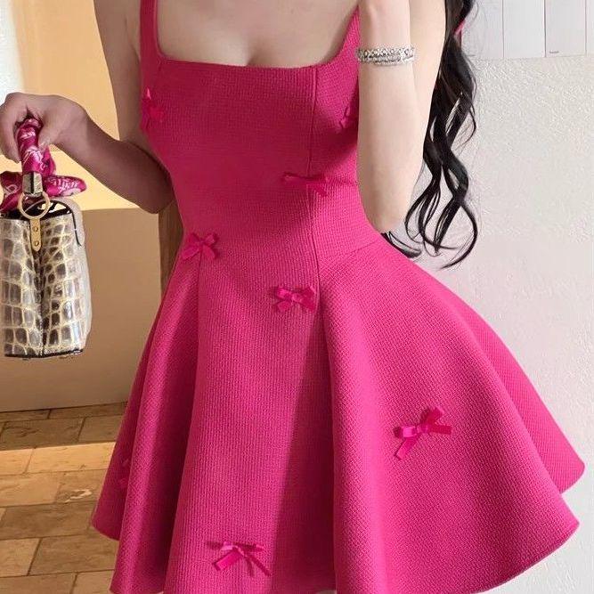 Elegant French-Style Summer Suspender Dress: Chic Socialite Short Skirt with Slimming Waist and Bowknot XL