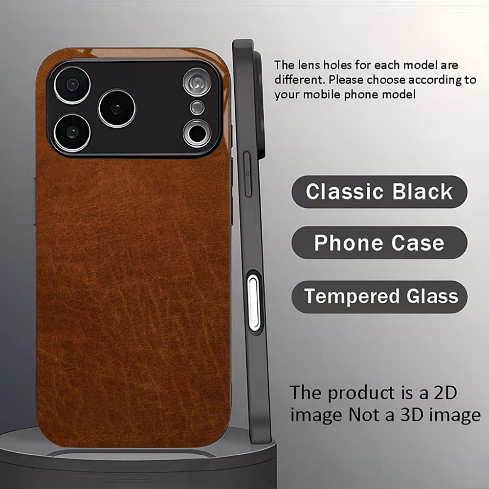 Classic Brown Leather Pattern fashion phone cases phone case fundas Glass Phone Case for iPhone 17 16 15 14 13 12pm Pro Plus
