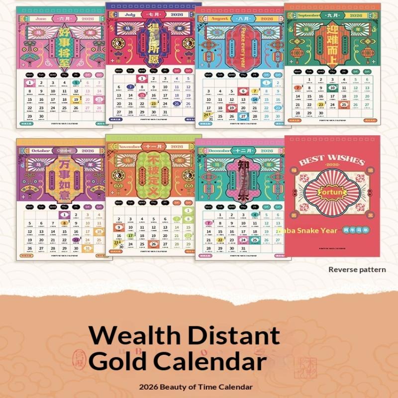 2026 Červený vyřezávaný kalendář Ražený vintage design Rok koně Stolní kalendář Čínský styl Suvenýr Velký kalendář