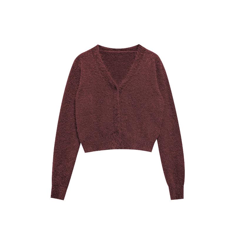 

Женский вязаный кардиган с V-образным вырезом и длинными рукавами в корейском стиле для зимы 2024 года Medium кофейный