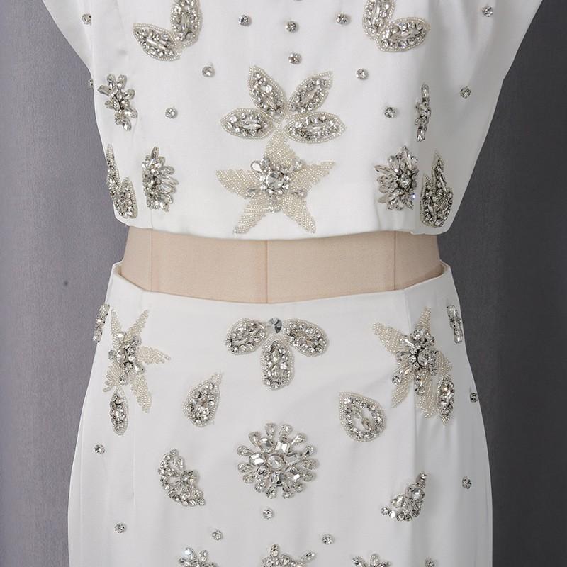 Pure White Light Luxury Diamond-encrusted Fishtail Dress Two-piece Women's Collar Sleeveless + Skirt