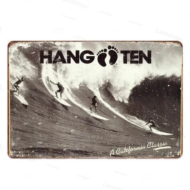 Vintage Surfing Beach Metal Sign  Waves Summer Wall Art Poster  Coastal Decor for Bar Porch Surfing Club  Retro Tin Sign for Hom