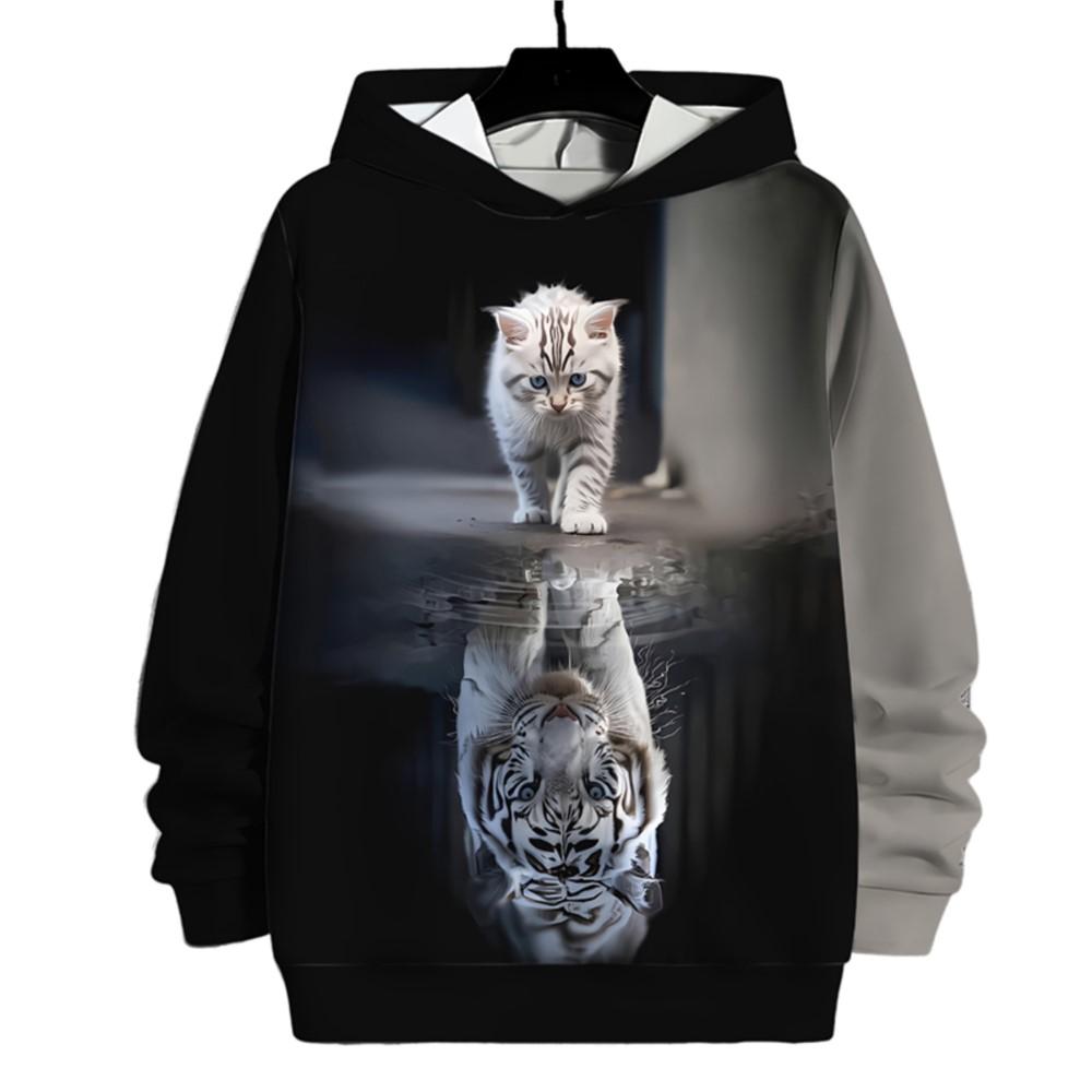 Spring And Autumn Men's And Women's 3D Printed Tiger And Cat Casual Trendy Cool Top Pullup Collar Pullover Men's Wear