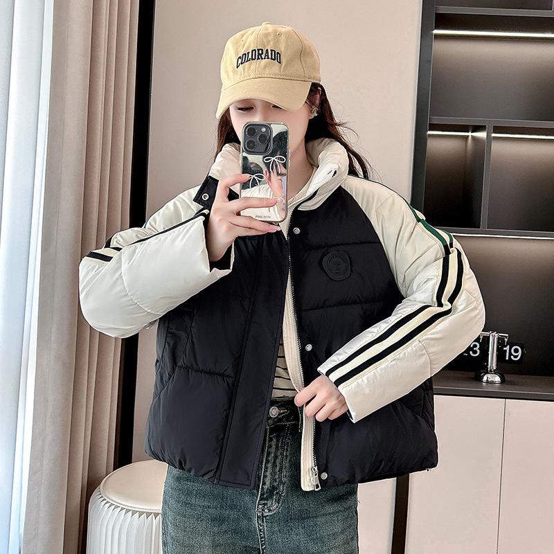 Contrasting down cotton jacket women's short winter 2025 new loose casual collegiate style thickened bread jacket