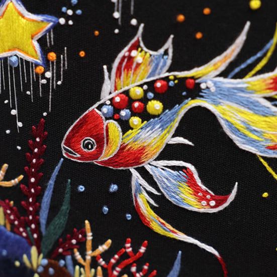 Star Goldfish Embroidery Kit Embroidery Starter Kit with Hoop Fabric Threads Adult Needlework Kit for Beginners Home Decor