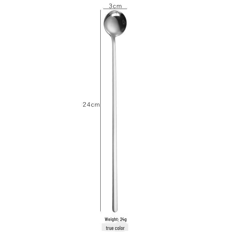 304 Stainless Steel 24cm Long-Handled Gold Stirring Spoon - Creative Korean Style серебряный