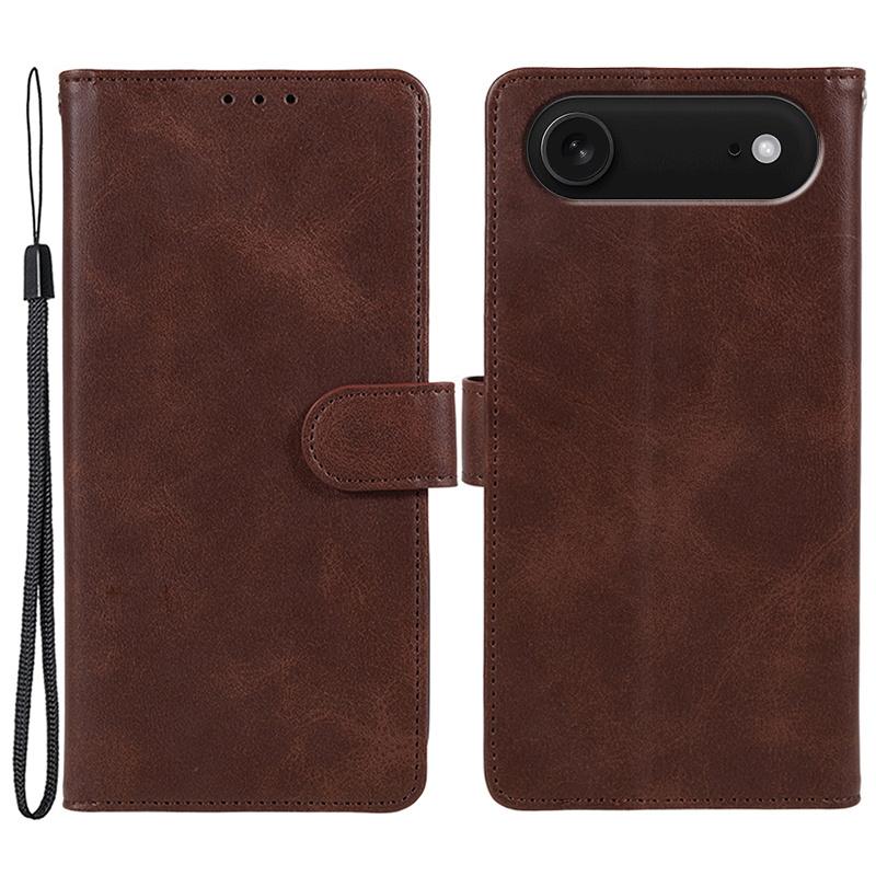 For iPhone 17 Air Case Calf Texture PU Leather Wallet Phone Cover with Wrist Strap