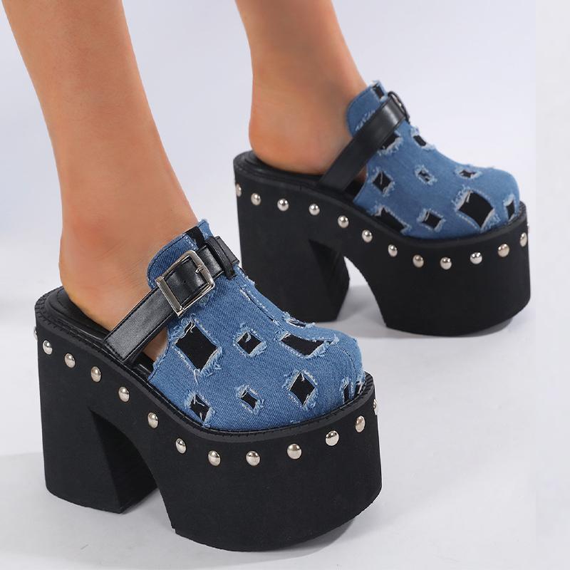 

Модные Новые Популярные Дизайнерские Женские Шлепанцы для Женщин Большого Размера Носите Шлепанцы Размера 34-43 Летние 11см Толстая подошва Zapatos Mujer 43 синий