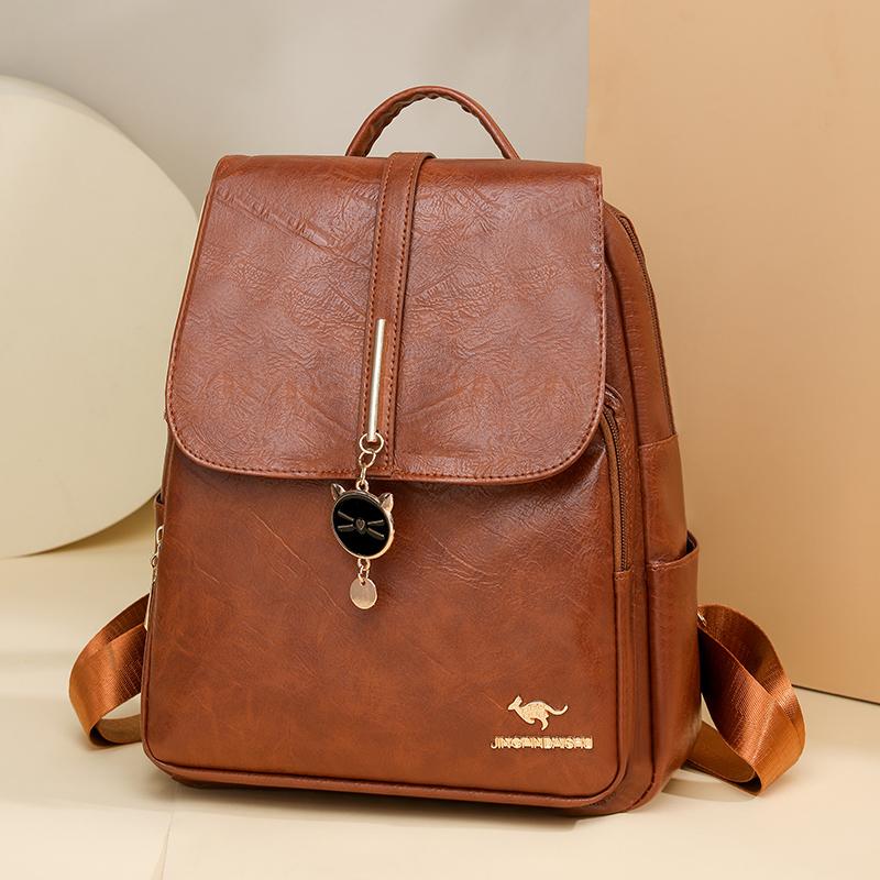 Soft Leather Backpack Women's Large Capacity Travel Backpack Student Schoolbag