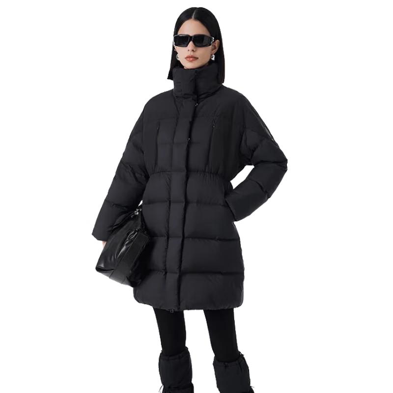 Jinyujie Women's High-Neck Mid-Length Goose Down Puffer Coat
