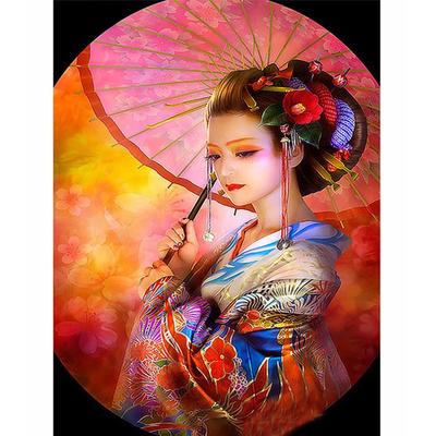 Full Round Drill 5D DIY Diamond Painting "Japanese Woman" 3D Rhinestone Embroidery