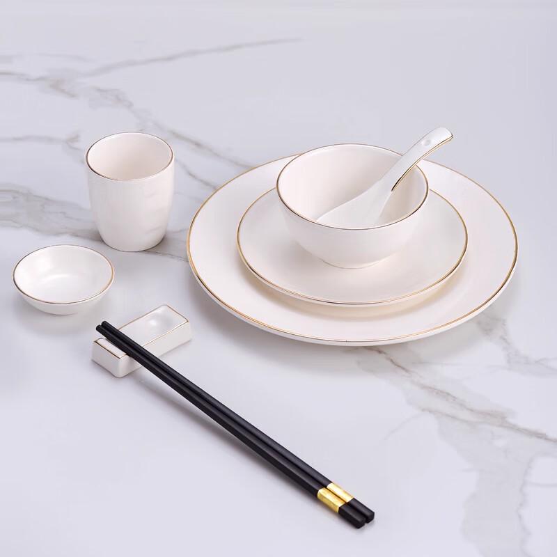 Tangyu Gold Rim Ceramic New Chinese Style Dinnerware Set