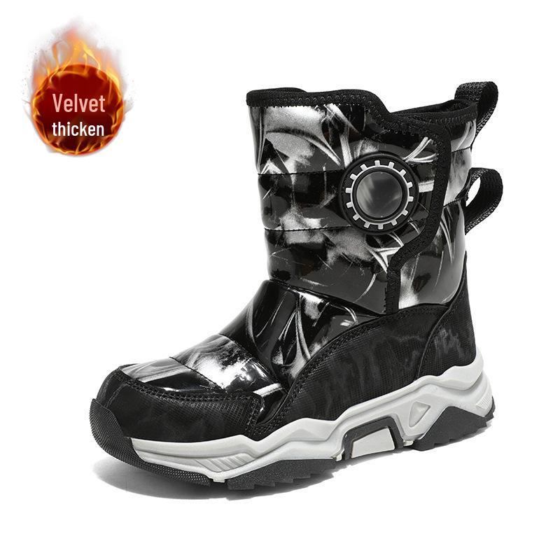 Girls' Winter 2024 Mid-Calf Snow Boots, Thick Cotton, Non-Slip, Wear-Resistant In Black or Blue