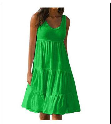 Women's Vest Dresses Summer Spring Pleated Bohemian Dresses Cute Sleeveless Flowing Beach Straight T-Shirt Tank Dresses Round Neck Dresses